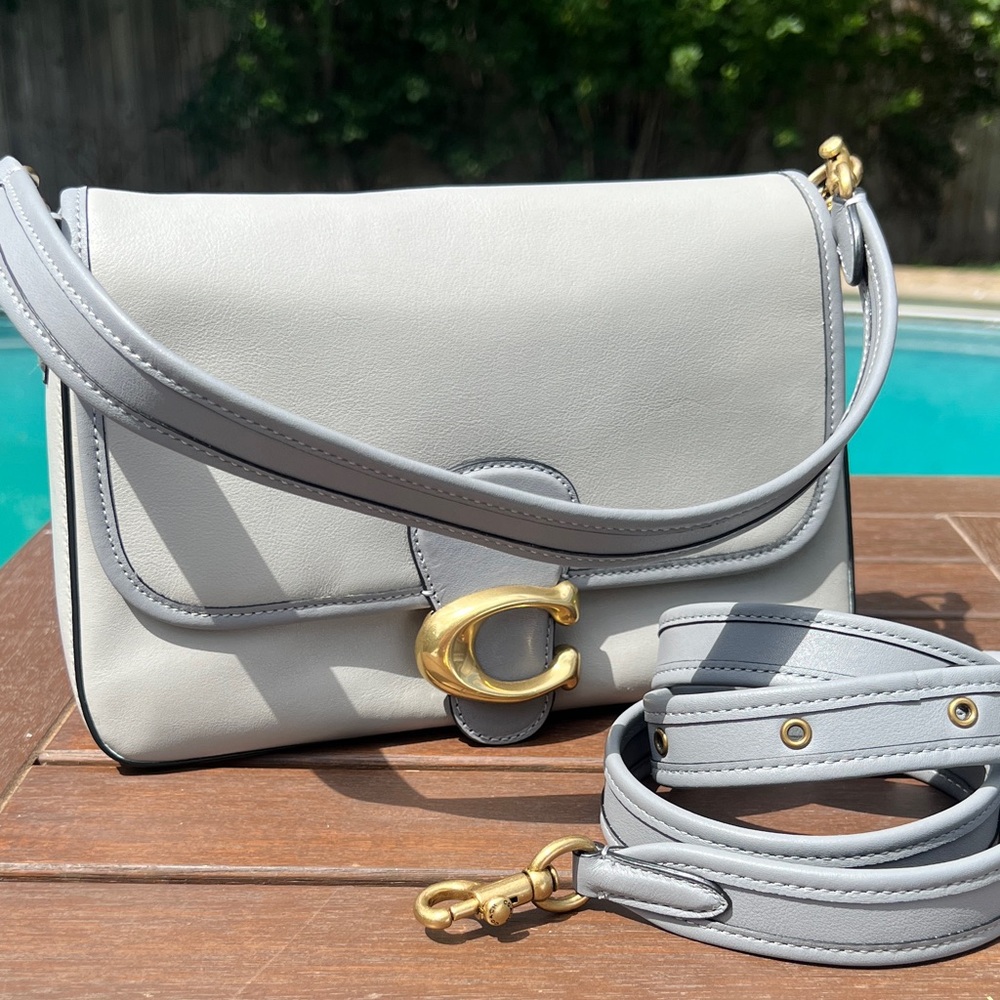 Coach Light Gray Leather Shoulder Bag with Gold Hardware